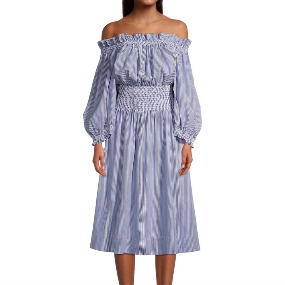 NWT Cynthia Rowley June Off Shoulder Dress Blue White Stripe S Small New - Picture 2 of 5